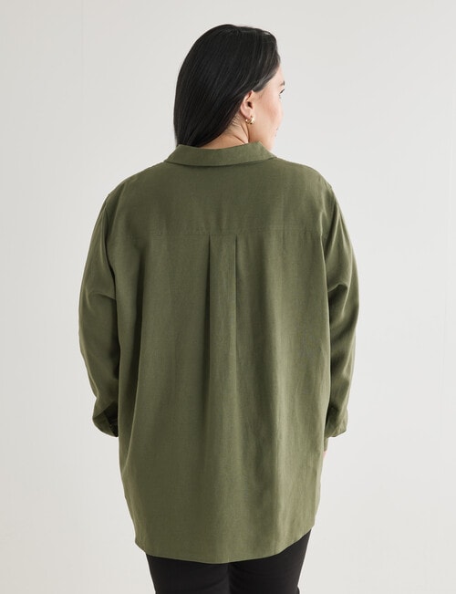 Studio Curve Linen Viscose Long Sleeve Essential Shirt, Foliage product photo View 02 L