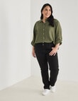 Studio Curve Linen Viscose Long Sleeve Essential Shirt, Foliage product photo View 03 S