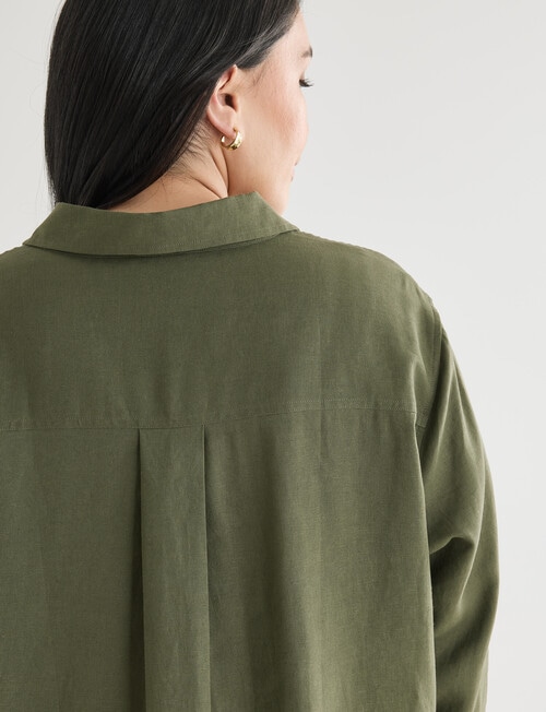Studio Curve Linen Viscose Long Sleeve Essential Shirt, Foliage product photo View 05 L