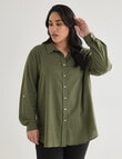 Studio Curve Linen Viscose Long Sleeve Essential Shirt, Foliage product photo View 06 S