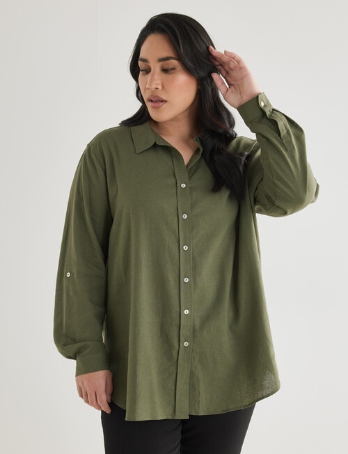 Studio Curve Linen Viscose Long Sleeve Essential Shirt, Foliage product photo View 06 L