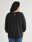Studio Curve Linen Viscose V-neck 3/4 Sleeve Top, Black product photo View 02 S