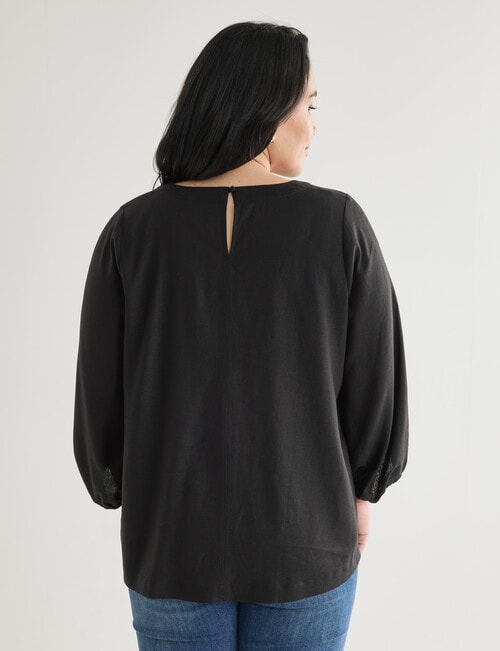 Studio Curve Linen Viscose V-neck 3/4 Sleeve Top, Black product photo View 02 L