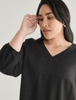 Studio Curve Linen Viscose V-neck 3/4 Sleeve Top, Black product photo View 05 S