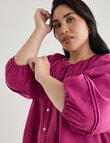 Studio Curve Linen Blend 3/4 Sleeve Pleat Front Blouse, Magenta product photo
