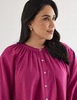 Studio Curve Linen Blend 3/4 Sleeve Pleat Front Blouse, Magenta product photo View 04 S