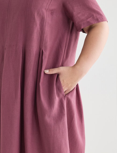 Studio Curve Linen Viscose Panelled Dress, Wine product photo View 04 L