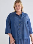 Studio Curve Cuffed 3/4 Sleeve Stepped Hem Jacket, Denim product photo