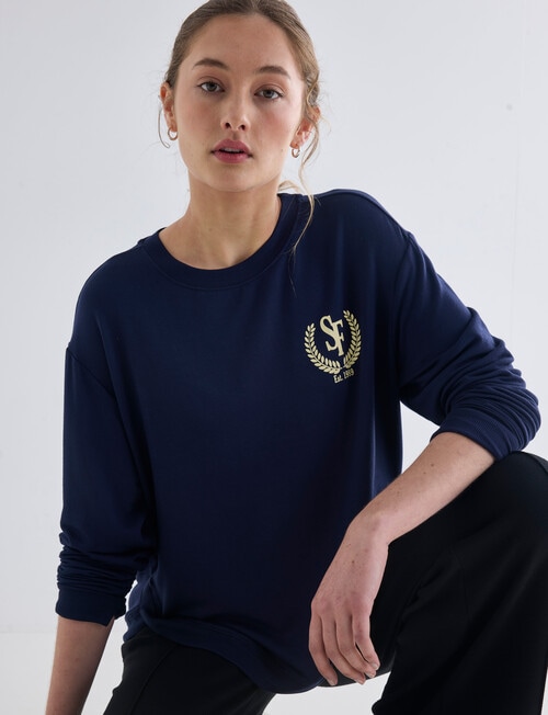 Superfit Chest Print Scoop Hem Sweatshirt, Bright Navy product photo