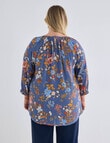 Studio Curve 3/4 Sleeve Gather Neck Printed Top, Spring Garden product photo View 02 S