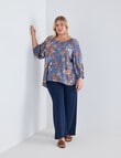 Studio Curve 3/4 Sleeve Gather Neck Printed Top, Spring Garden product photo View 03 S