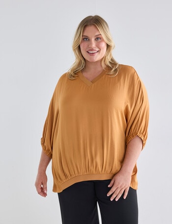 Studio Curve V-Neck Rib Trim Top, Ginger product photo
