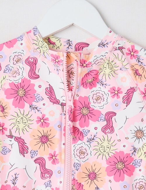 Wavetribe Floral Unicorn Long Sleeve Rashsuit, Light Pink product photo View 02 L