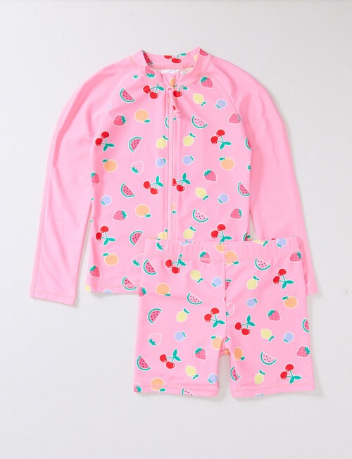 Wavetribe Fruit 2 Piece Long Sleeve Rash Set, Candy Pink product photo