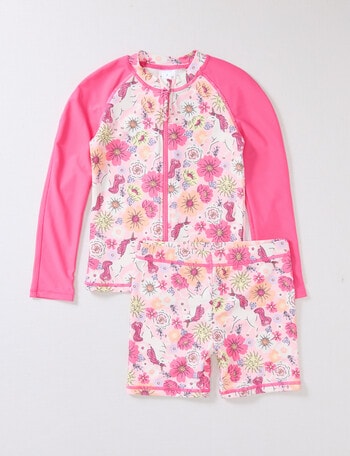Wavetribe Floral Unicorn 2 Piece Rash Set, Light Pink product photo