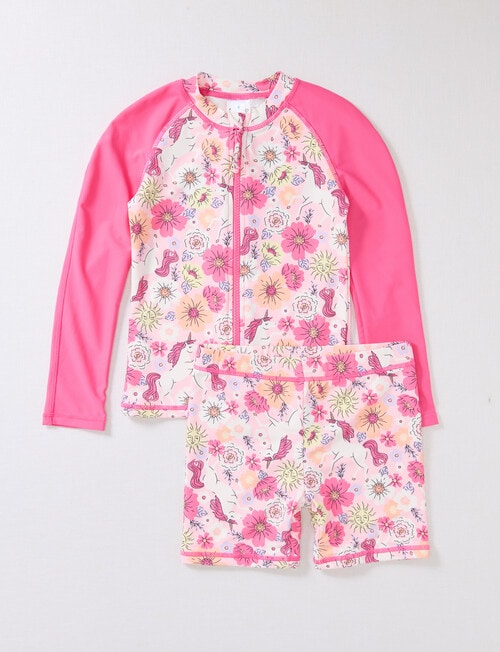 Wavetribe Floral Unicorn 2 Piece Rash Set, Light Pink product photo