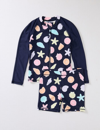 Wavetribe Shells 2 Piece Long Sleeve Rash Set, Navy product photo
