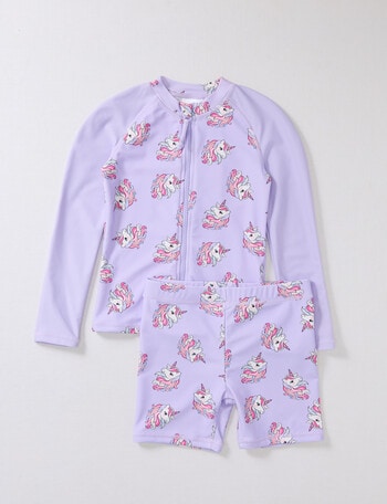 Wavetribe Unicorns 2 Piece Long Sleeve Rash Set, Lilac product photo