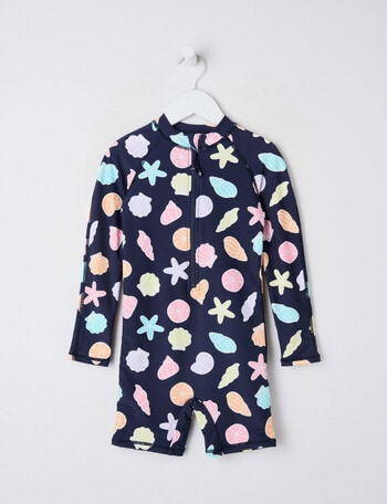 Wavetribe Shells Long Sleeve Sunsuit, Navy product photo