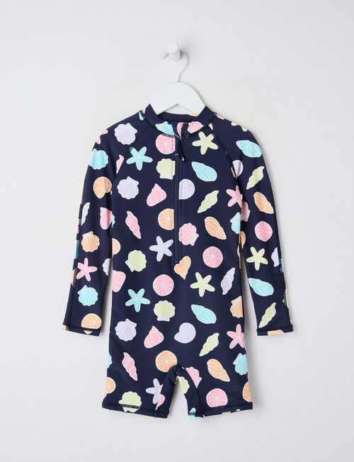 Wavetribe Shells Long Sleeve Sunsuit, Navy product photo