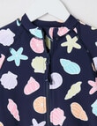 Wavetribe Shells Long Sleeve Sunsuit, Navy product photo View 02 S