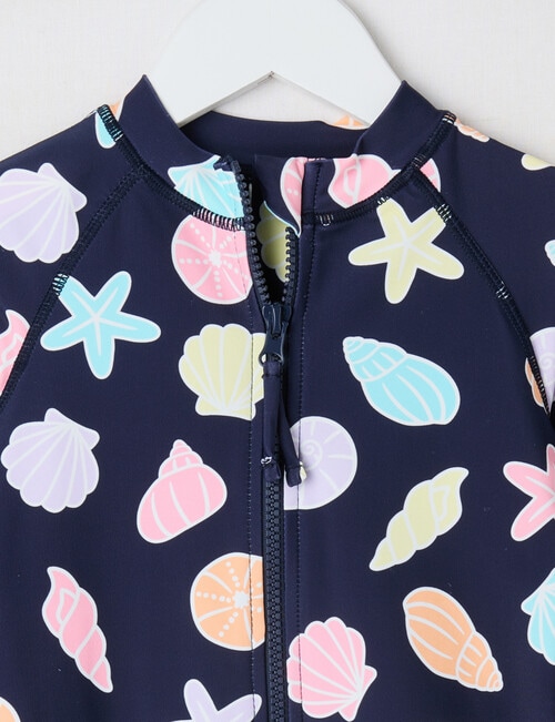 Wavetribe Shells Long Sleeve Sunsuit, Navy product photo View 02 L