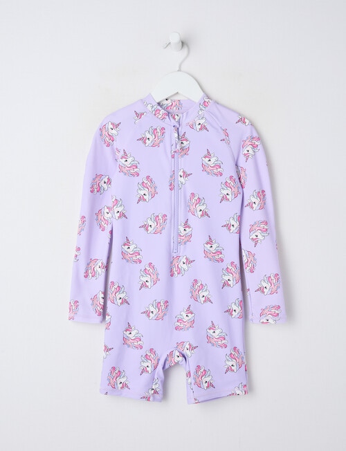 Wavetribe Unicorns Long Sleeve Sunsuit, Lilac product photo