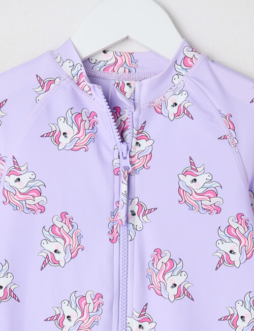 Wavetribe Unicorns Long Sleeve Sunsuit, Lilac product photo View 02 L