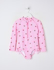 Wavetribe Strawberry Gingham Long Sleeve Rashsuit, Pink product photo