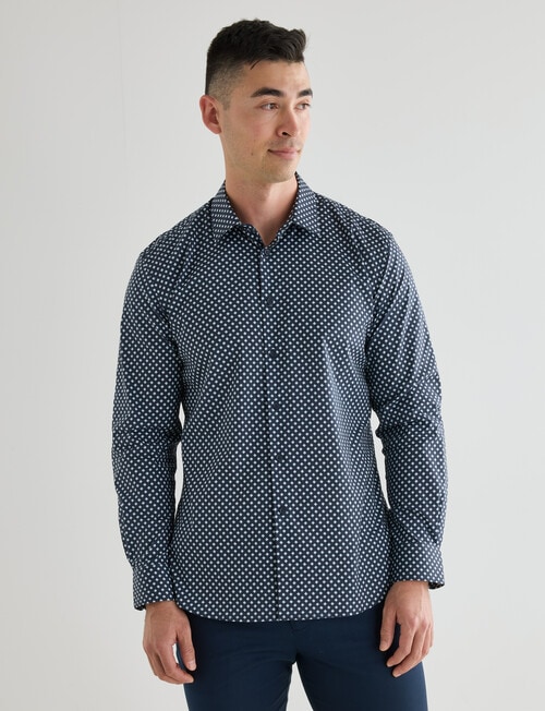 Laidlaw + Leeds Geo Diamond Long Sleeve Shirt, Navy product photo