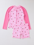 Wavetribe Strawberry Gingham 2Pc Long Sleeve Rash Set, Pink product photo