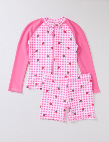 Wavetribe Strawberry Gingham 2Pc Long Sleeve Rash Set, Pink product photo
