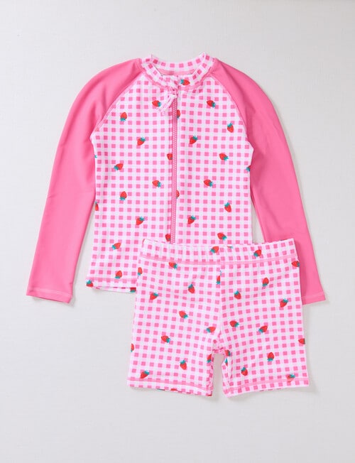 Wavetribe Strawberry Gingham 2Pc Long Sleeve Rash Set, Pink product photo