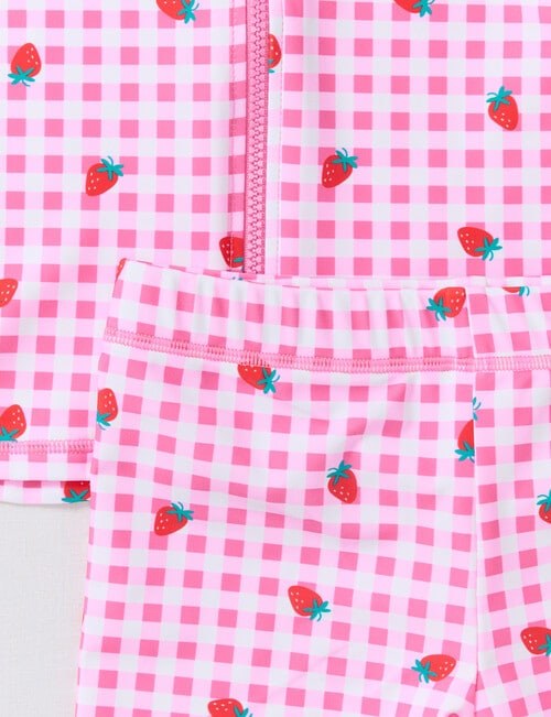 Wavetribe Strawberry Gingham 2Pc Long Sleeve Rash Set, Pink product photo View 02 L