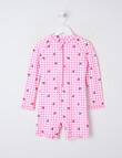 Wavetribe Strawberry Gingham Long Sleeve Sunsuit, Pink product photo