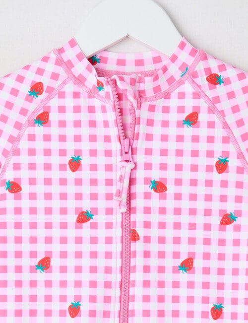 Wavetribe Strawberry Gingham Long Sleeve Sunsuit, Pink product photo View 02 L