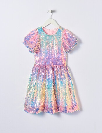 Mac & Ellie Party Ombre Sequin Puff Sleeve Dress, Rainbow product photo