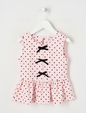 Mac & Ellie Amelie Spot Peplum Bow Top, Baby Pink product photo
