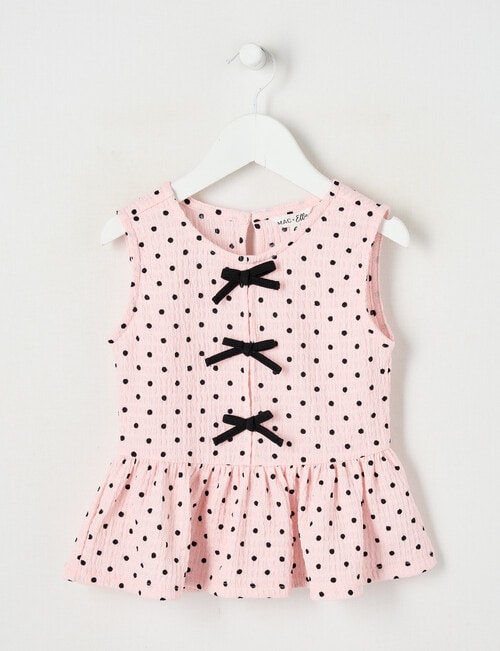 Mac & Ellie Amelie Spot Peplum Bow Top, Baby Pink product photo