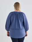 Studio Curve Linen Blend 3/4 SLV Pleat Front Blouse, Denim product photo View 02 S