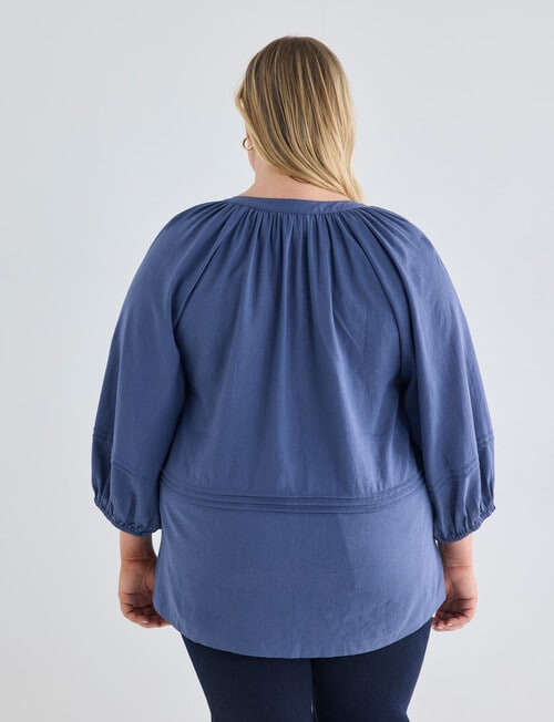Studio Curve Linen Blend 3/4 SLV Pleat Front Blouse, Denim product photo View 02 L