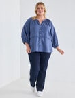 Studio Curve Linen Blend 3/4 SLV Pleat Front Blouse, Denim product photo View 03 S