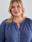 Studio Curve Linen Blend 3/4 SLV Pleat Front Blouse, Denim product photo View 04 S