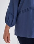Studio Curve Linen Blend 3/4 SLV Pleat Front Blouse, Denim product photo View 05 S