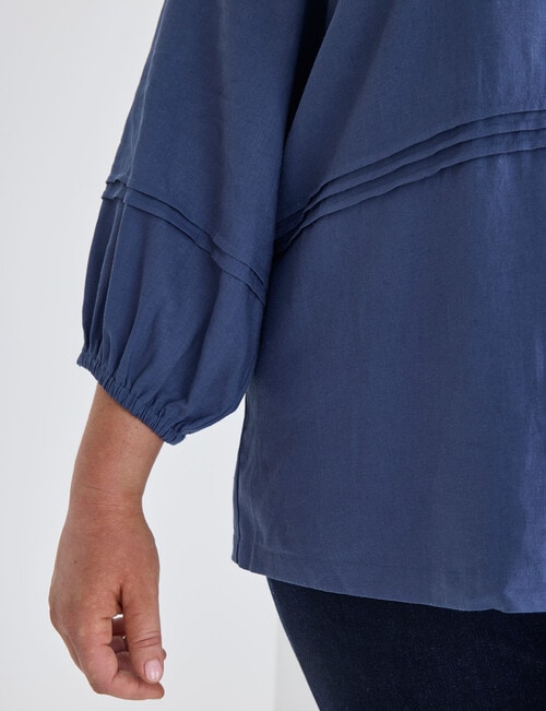 Studio Curve Linen Blend 3/4 SLV Pleat Front Blouse, Denim product photo View 05 L