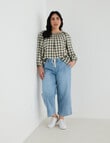 Studio Curve Linen Viscose 3/4 Sleeve Balloon Top, Foliage Gingham product photo View 03 S