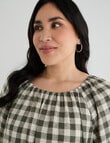 Studio Curve Linen Viscose 3/4 Sleeve Balloon Top, Foliage Gingham product photo View 04 S