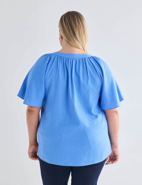 Studio Curve Linen Gather V-Neck Blouse, Marina product photo View 02 L