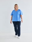 Studio Curve Linen Gather V-Neck Blouse, Marina product photo View 03 S
