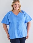 Studio Curve Linen Gather V-Neck Blouse, Marina product photo View 04 S